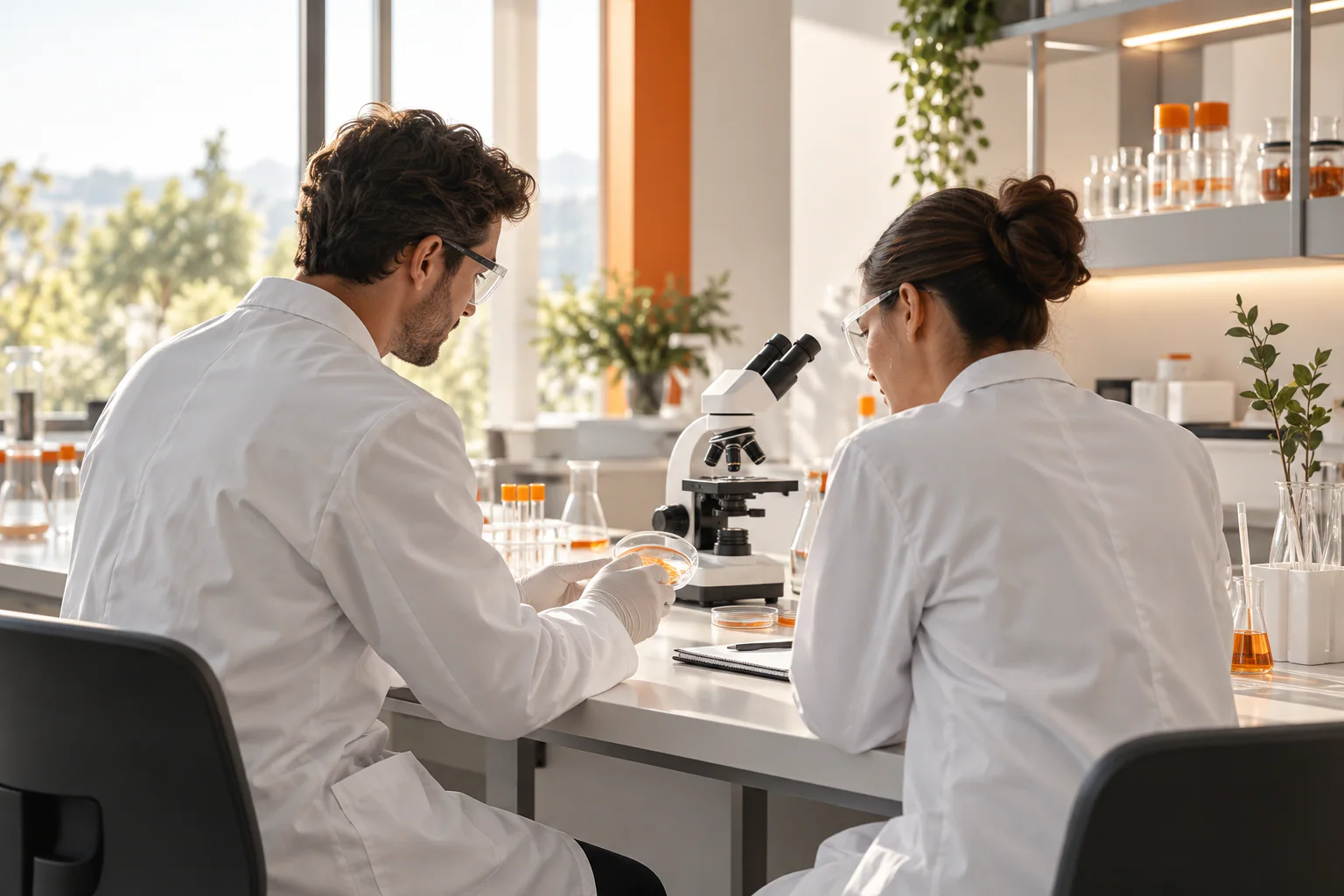 Illustrative scene of researchers collaborating in a laboratory