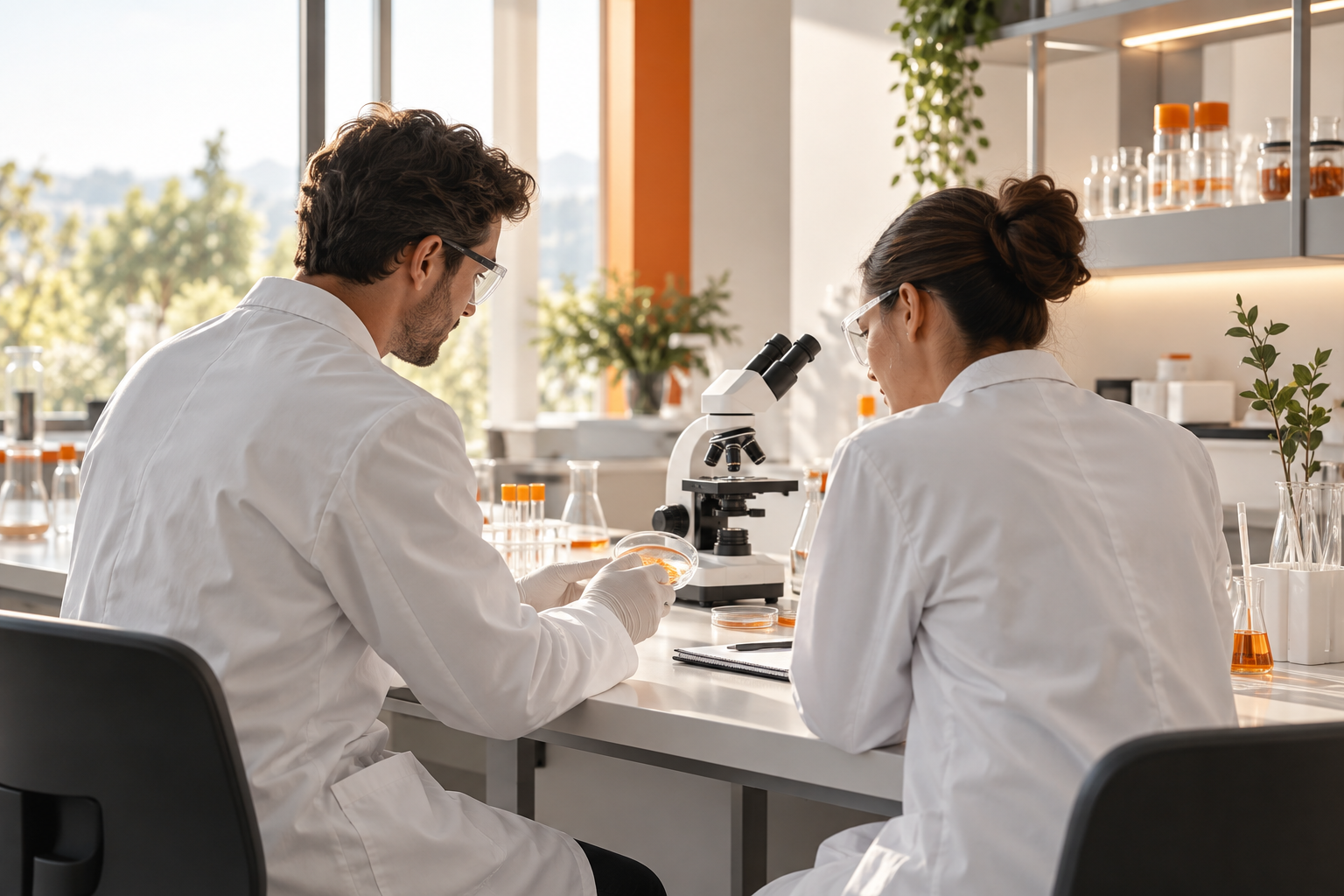 Illustrative scene of researchers collaborating in a laboratory